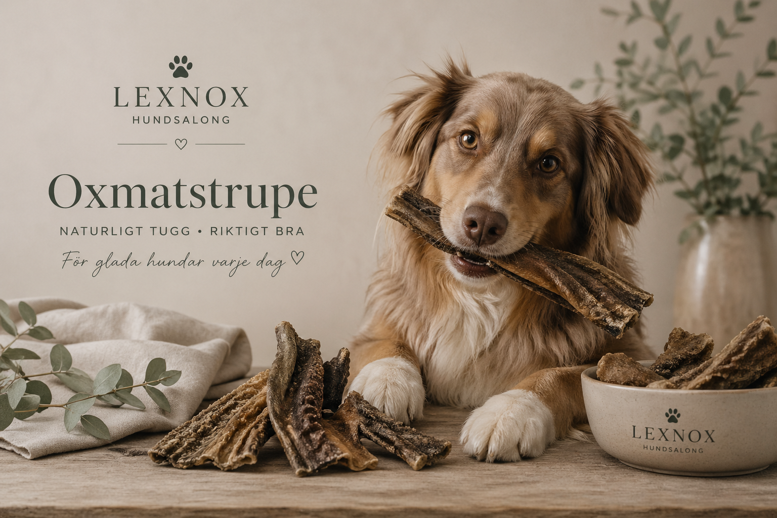 Emmzo Svensk Oxmatstrupe 1 kg – Naturligt hundtugg av 100 % svensk oxmatstrupe