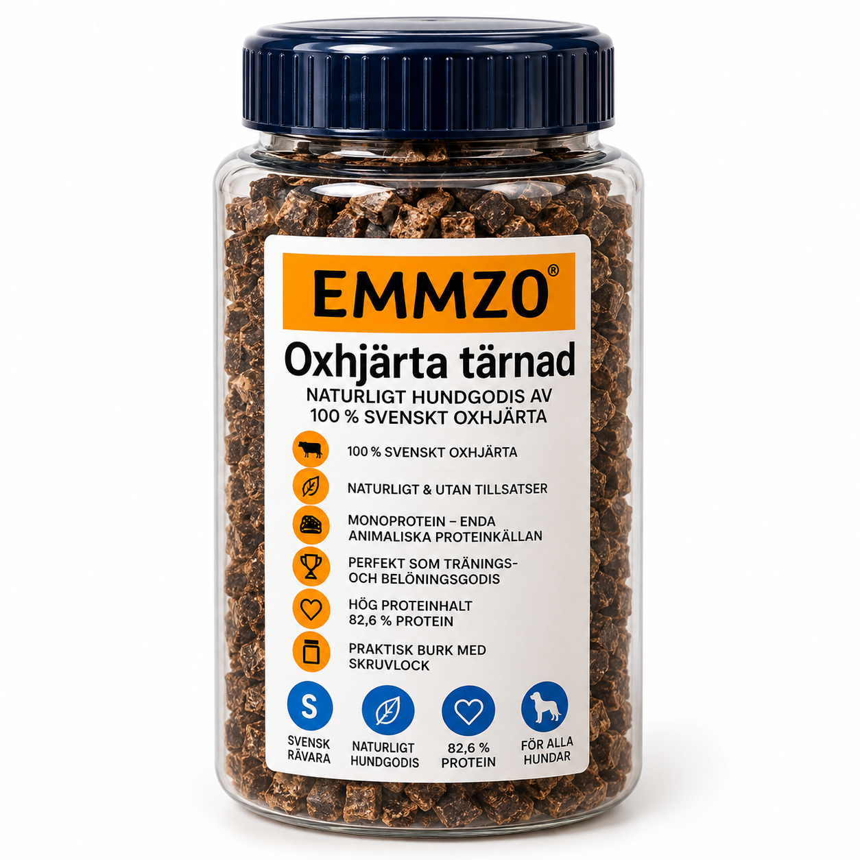 Emmzo Svenskt Oxhjärta Tärnad 300 g hundgodis